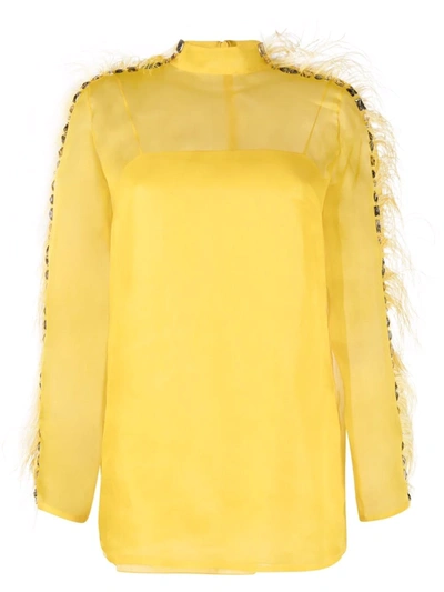 Pucci Feather-trim Silk Blouse In Yellow