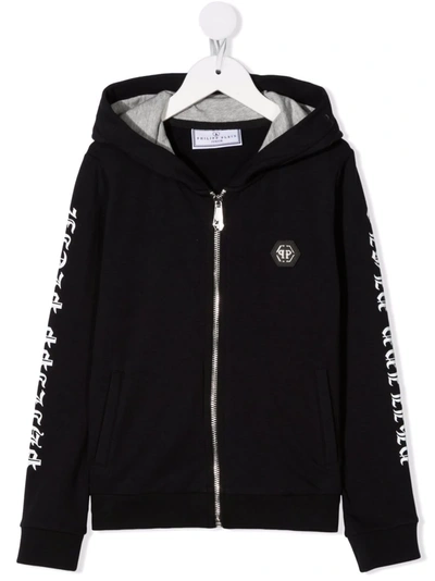 Philipp Plein Junior Kids' Embellished Skull-print Hoodie In Black