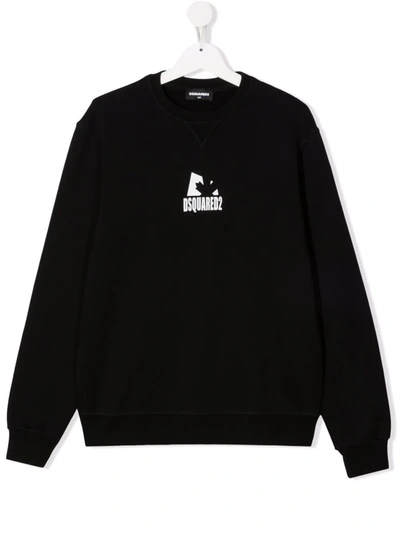Dsquared2 Teen Logo-print Crew Neck Sweatshirt In Black