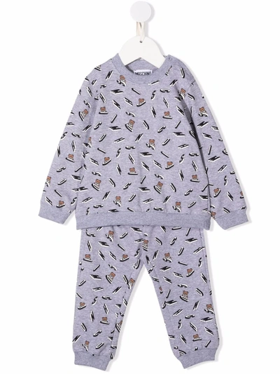 Moschino Babies' All-over Logo Print Tracksuit In Grey