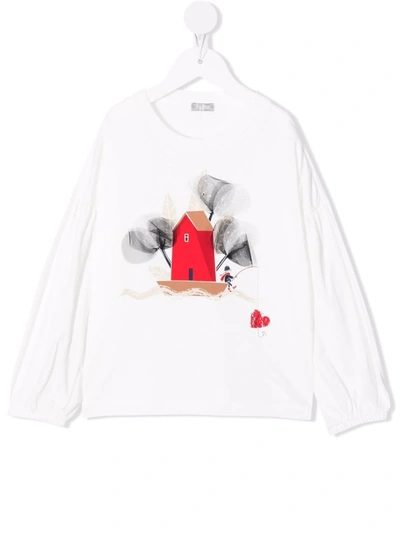 Il Gufo Kids' Graphic-print Longsleeved T-shirt In White