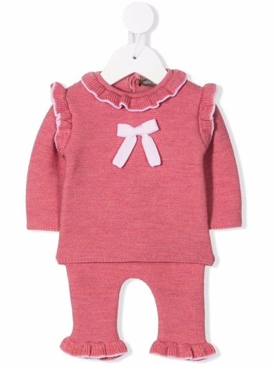 Little Bear Babies' Contrast-trimmed Virgin Wool Romper In Pink