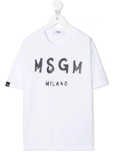 Msgm Kids' Logo Print T-shirt In White