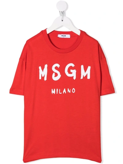 Msgm Kids' Logo Print T-shirt In Red