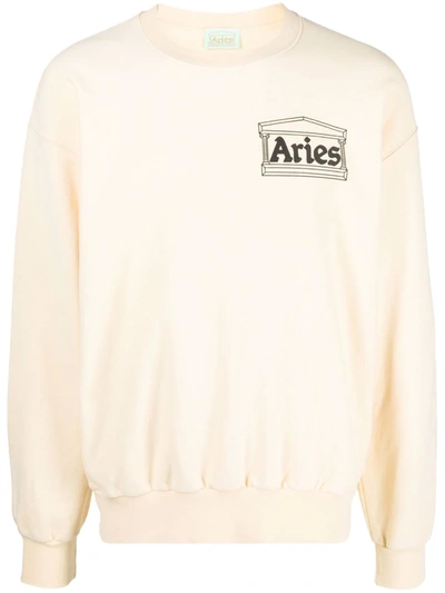 Aries Beige Jersey Sweatshirt With Logo Print In Pastel