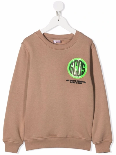 Gcds Kids' Logo-print Cotton Sweatshirt In Neutrals