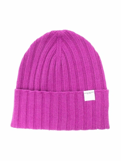Paolo Pecora Kids' Ribbed-knit Logo-patch Beanie In Purple