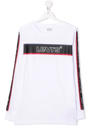 Levi's Teen Logo-print Long-sleeved T-shirt In White