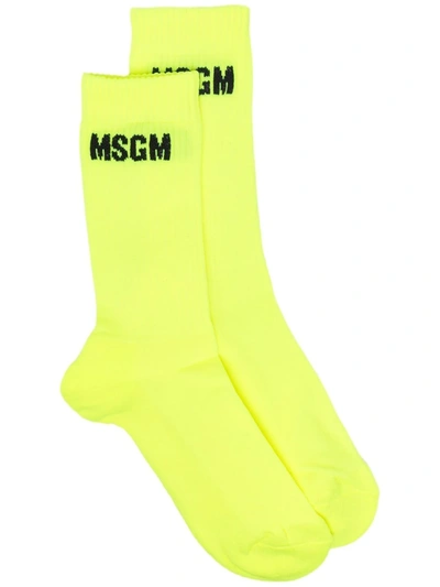 Msgm Intarsia-knit Logo Socks In Yellow