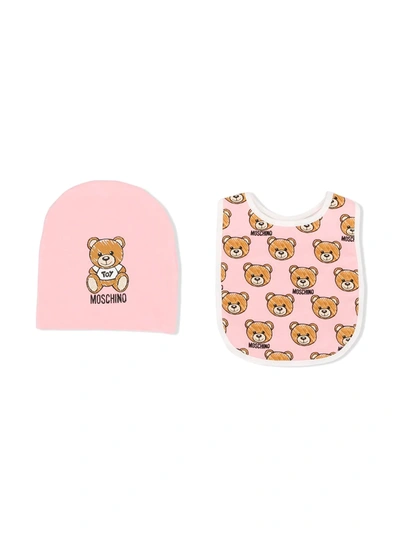 Moschino Babies' Toy Print Hat And Bib Set In Pink