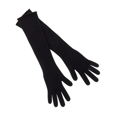 Alberta Ferretti Long Wool Knit Gloves In Black