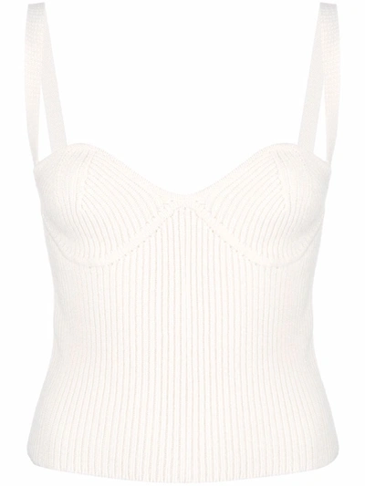 Erika Cavallini Sweetheart-neck Rib-knit Top In White