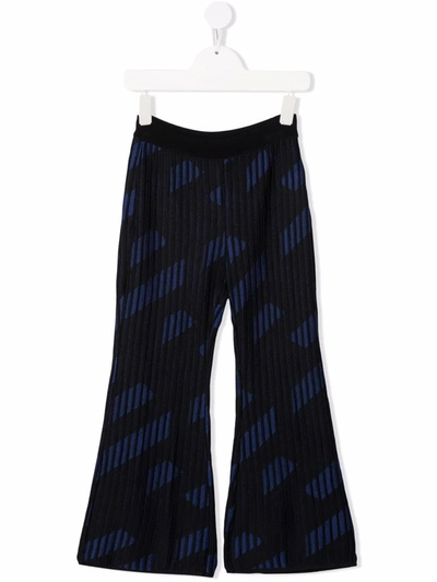 Versace Kids' Ribbed Flare-cuff Trousers In Black