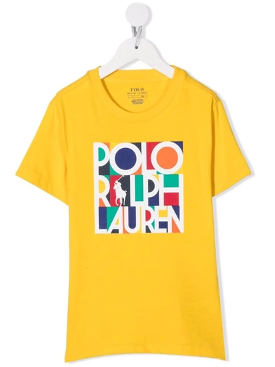 Ralph Lauren Kids' Colour-blocked Logo Print T-shirt In Yellow