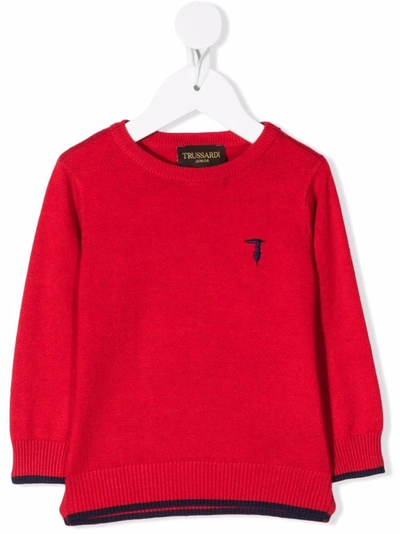 Trussardi Junior Babies' Fine-knit Embroidered-logo Jumper In Red