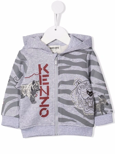Kenzo Babies' Printed Cotton Blend Sweatshirt Hoodie In Grey
