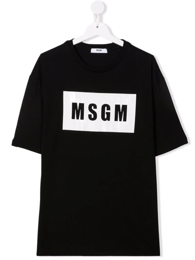 Msgm Teen Box Logo-print Cotton T-shirt In Black