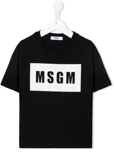 Msgm Kids' Box Logo-print Cotton T-shirt In Black