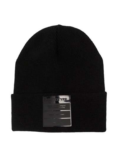 Paolo Pecora Kids' Fine-knit Logo-patch Beanie In Black