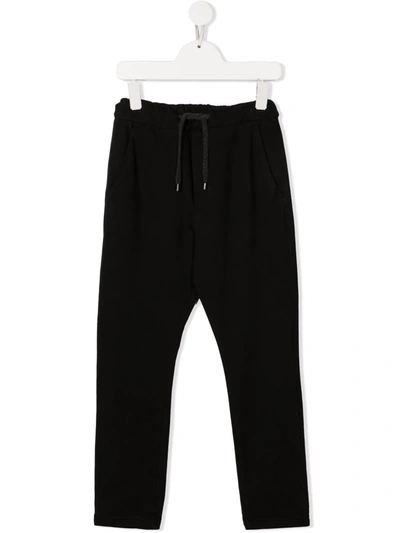 Paolo Pecora Kids' Drawstring-waist Cotton Track Trousers In Nero