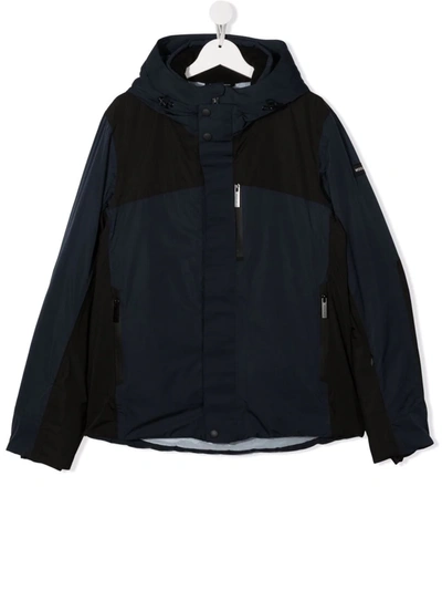 Woolrich Teen Colour-block Hooded Jacket In Blue