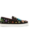 CHRISTIAN LOUBOUTIN BOAT CANDY EMBELLISHED SUEDE SLIP-ON SNEAKERS