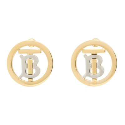 Burberry Tb Monogram Circle 18ct Yellow Gold And Palladium-plated Brass Earrings In Light Gold