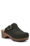 White Mountain Being Buckled Leather Clog In Olive/suede