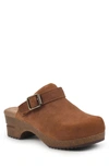 White Mountain Being Buckled Leather Clog In Rust/suede
