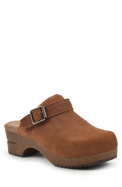 White Mountain Being Buckled Leather Clog In Rust/suede