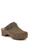 White Mountain Being Buckled Leather Clog In Tan/eprint/suede