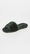 Tory Burch Double T Shearling Slides In Green