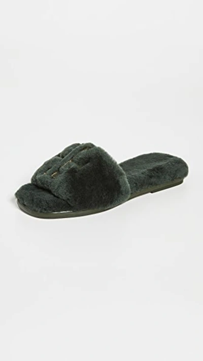 Tory Burch Double T Shearling Slides