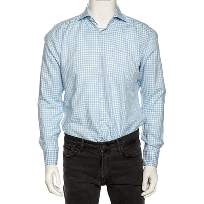 Pre-owned Boss By Hugo Boss Boss Hugo Boss Blue Checkered Cotton Slim Fit Shirt M