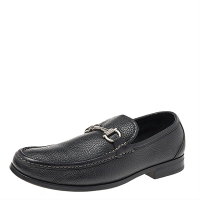 Pre-owned Ferragamo Black Leather Gancini Slip On Loafers Size 41