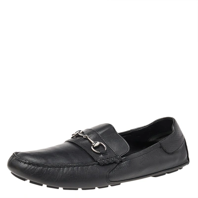 Pre-owned Gucci Black Leather Horsebit Slip On Loafers Size 46.5