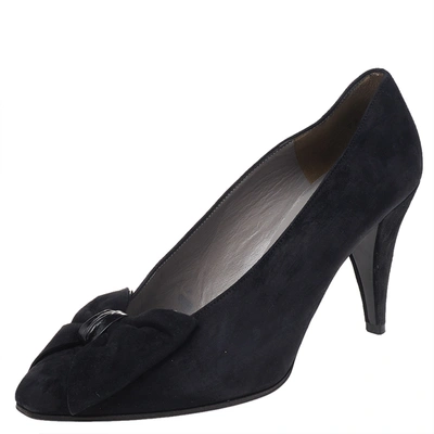 Pre-owned Dior Black Suede Bow Detail Pumps Size 40