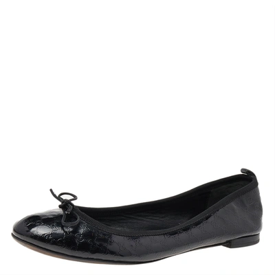 Pre-owned Gucci Ssima Patent Leather Bow Detail Ballet Flats Size 39 In Black