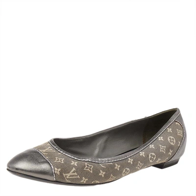 Pre-owned Louis Vuitton Metallic Grey Monogram Canvas And Leather Ballet Flats Size 37.5