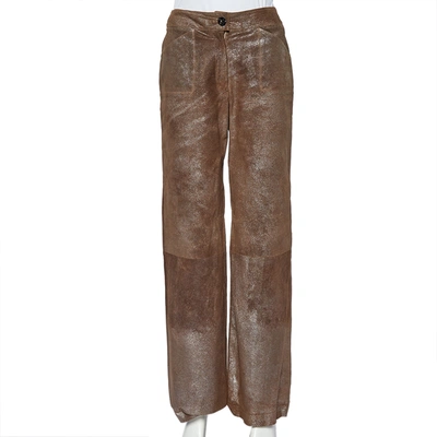 Pre-owned Chanel Vintage Brown Metallic Suede Wide Leg Trousers S