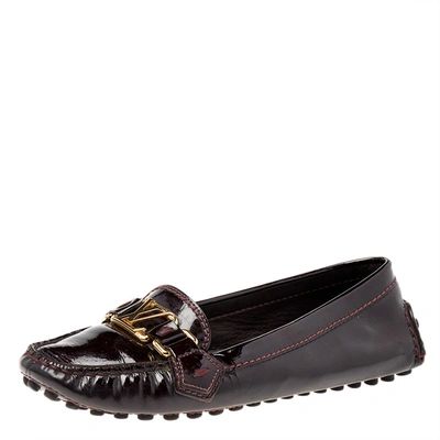 Pre-owned Louis Vuitton Brown Patent Leather Oxford Slip On Loafers Size 36