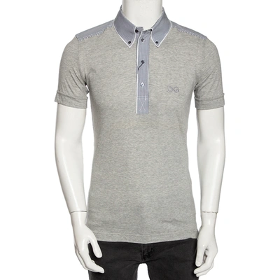 Pre-owned Dolce & Gabbana Grey Jersey Contrast Trim Button Down T-shirt M