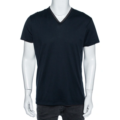 Pre-owned Dolce & Gabbana Navy Blue Jersey Contrast Trim Detail T-shirt L