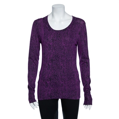 Pre-owned Diane Von Furstenberg Purple Animal Print Knit Neva Top S