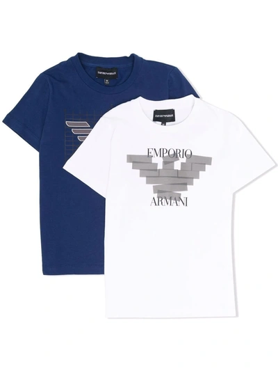 Emporio Armani Blue And White Teen T-shirts Set With Crew Neck And Straight Hem
