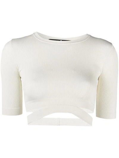 Adamo Ribbed-knit Cropped Top In White