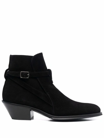 Saint Laurent Black Buckled Strap Ankle Boots