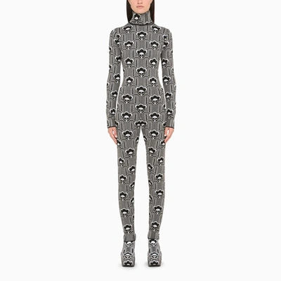 Prada Black/white Jacquard Knitted Dungaree In Multicolor