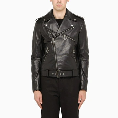 Off-white Black Leather Biker Jacket With Arrows Motif