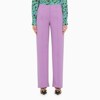 Ferragamo Purple Wool Blend Straight Trousers In Purple